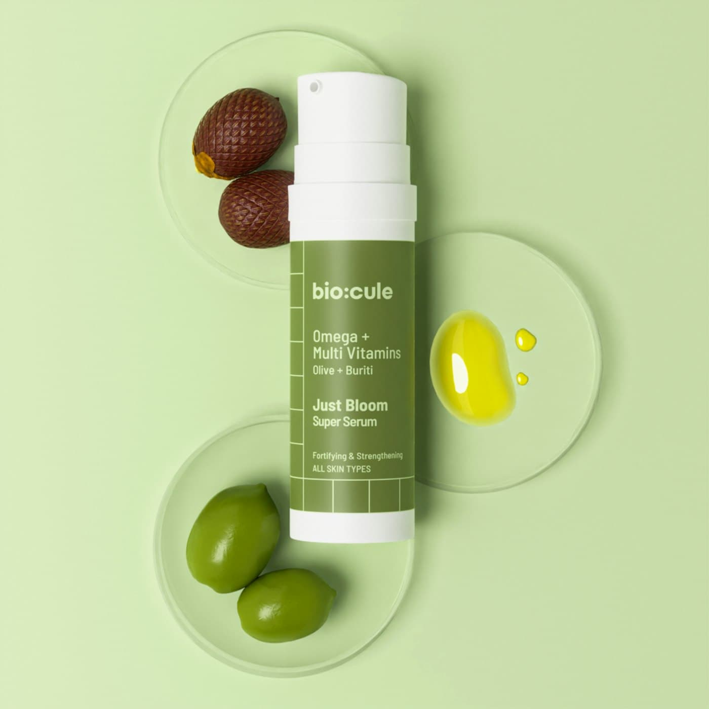 Pump serum on a celadon-green surface